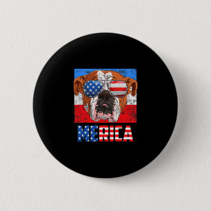 Badge Rond 5 Cm Chien de taureau anglais 4 juillet drapeau américa