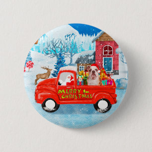 Badge Rond 5 Cm Chien de taureau anglais dans la livraison de Noël