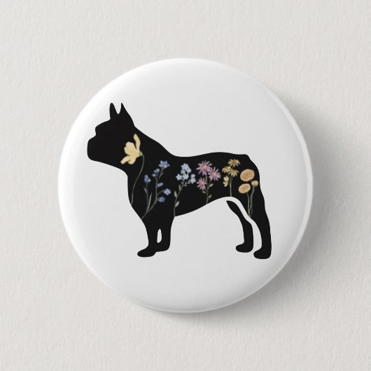 Badge Rond 5 Cm Chien de taureau français fleur sauvage (Devant)