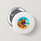 Badge Rond 5 Cm Chien de taureau français sur une plage (Devant & derrière)