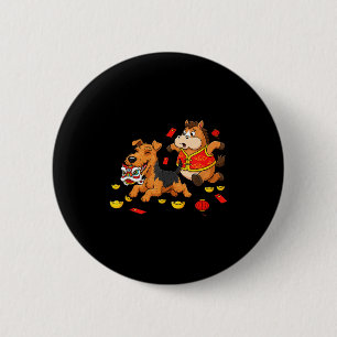 Badge Rond 5 Cm Chien de Terrier Airedale Cheval Chinois Hommes Fe