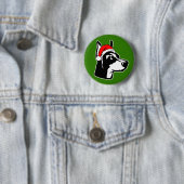 Badge Rond 5 Cm Chien Doberman avec chapeau de Noël (En situation)