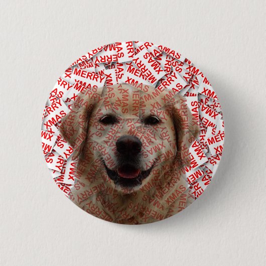 Badge Rond 5 Cm Chien d'or de rétritrice souriant de Noël (Devant)