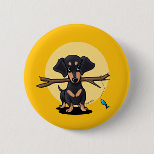 Badge Rond 5 Cm Chien Doxie de pêche jaune ensoleillé