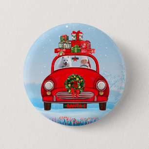 Badge Rond 5 Cm Chien esquimau américain dans une voiture avec le