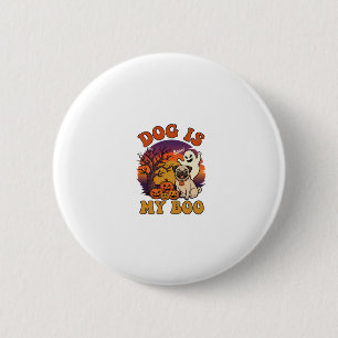 Badge Rond 5 Cm Chien est Boo Halloween Pug Fantôme Citrouilles_1