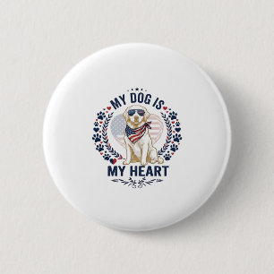 Badge Rond 5 Cm Chien est cœur drapeau américain lunettes de solei