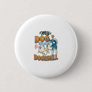 Badge Rond 5 Cm Chien Est Sonnette Aboie Blanc Bleu_1
