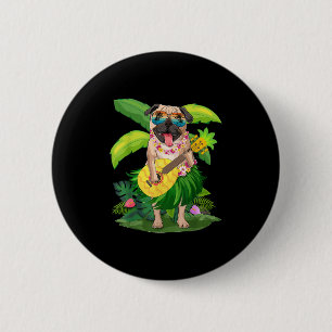 Badge Rond 5 Cm Chien et amp Carlin hawaïen; Ananas Ukulele Summer