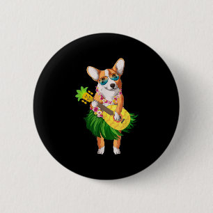Badge Rond 5 Cm Chien et amp de Corgi hawaïen; Ananas Ukulele été