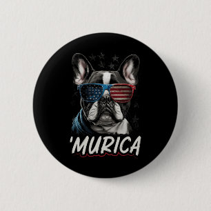Badge Rond 5 Cm Chien Frenchie Patriotique Drapeau Américain 4 Jui