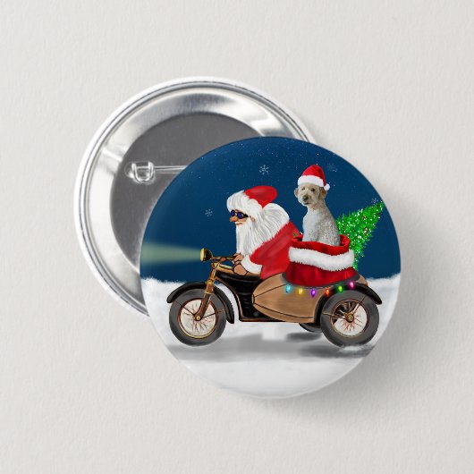 Badge Rond 5 Cm chien Goldendoodle Noël Père Noël (Devant & derrière)