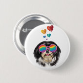Badge Rond 5 Cm Chien Havanais avec coeur Saint Valentin (Devant & derrière)