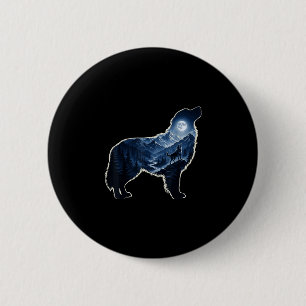 Badge Rond 5 Cm Chien hurlant forêt de montagne au clair de lune s