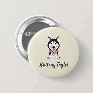 Badge Rond 5 Cm Chien husky noir et blanc mignon