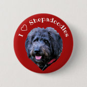 Badge Rond 5 Cm Chien I Love Shepadoodles Bouton rouge et blanc (Devant)