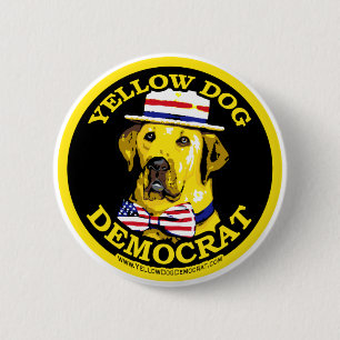 Badge Rond 5 Cm Chien jaune Démocrate. Bouton