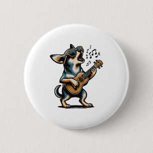 Badge Rond 5 Cm Chien Jouant de la Guitare Chantant Chihuahua Drôl