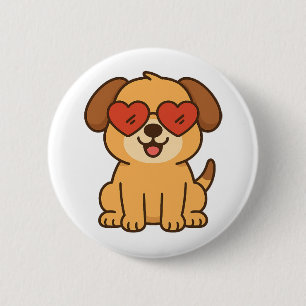 Badge Rond 5 Cm Chien joyeux avec lunettes de soleil à cœur, conce