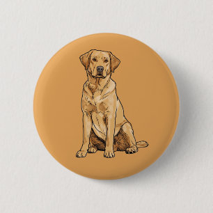 Badge Rond 5 Cm Chien Labrador jaune assis dans le style Pop Art