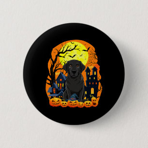 Badge Rond 5 Cm Chien Labrador Noir Avec Citrouilles Drôle Épouvan