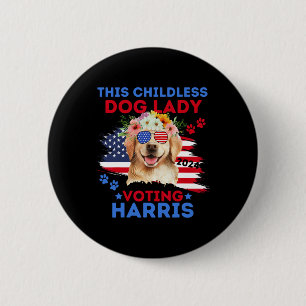 Badge Rond 5 Cm Chien Lady Vote Kamala Harris 2024 Golden Retrieve