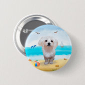 Badge Rond 5 Cm Chien maltais sur la plage (Devant & derrière)