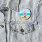 Badge Rond 5 Cm Chien maltais sur la plage (En situation)