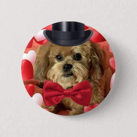 Badge Rond 5 Cm Chien mignon aux coeurs Valentin (Devant)