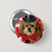 Badge Rond 5 Cm Chien mignon aux coeurs Valentin (Devant & derrière)