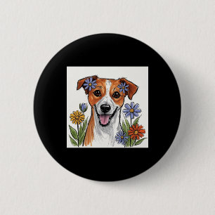 Badge Rond 5 Cm Chien Mignon Avec Fleurs2