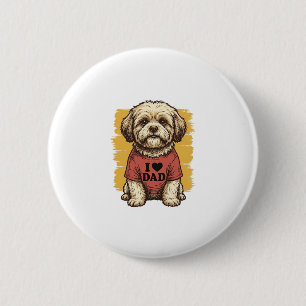 Badge Rond 5 Cm Chien Mignon J'Aime Papa Gravure Vintage Vector De