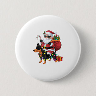 Badge Rond 5 Cm Chien miniature à cheval Père Noël Éclairage de No
