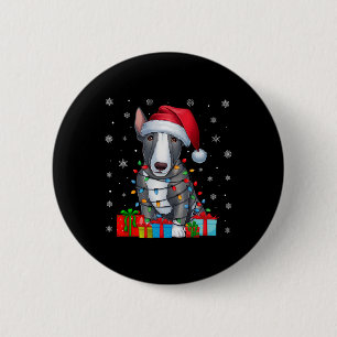 Badge Rond 5 Cm Chien Moche Noël Éclairage Santa Hat Bull Terrier 