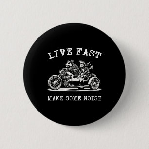 Badge Rond 5 Cm Chien Monte Moto Et Chat Jouer Guitare Punk