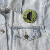 Badge Rond 5 Cm Chien noir (En situation)