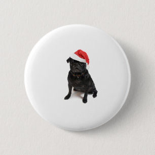 Badge Rond 5 Cm Chien noir de carlin avec le casquette rouge de