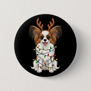Badge Rond 5 Cm Chien Papillon Noël Renne Lumineux Drôle Chien L