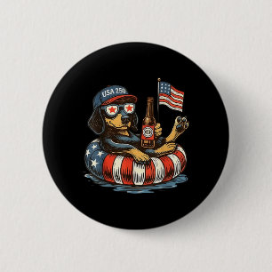 Badge Rond 5 Cm Chien patriote de type Dachshund USA 250 Jour de l
