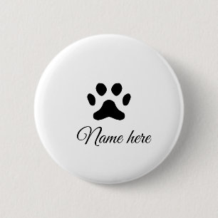 Badge Rond 5 Cm Chien patte noir animal ajouter nom texte animal p
