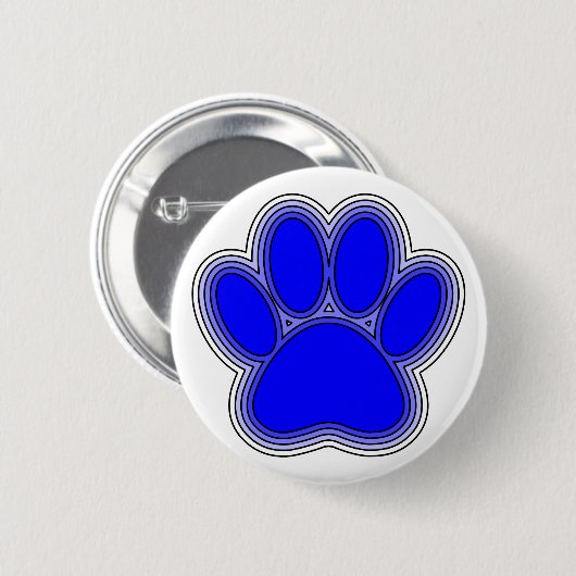 Badge Rond 5 Cm Chien Paw En Bleu Avec Contours (Devant & derrière)