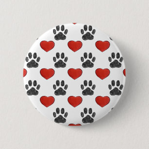 Badge Rond 5 Cm Chien Paws Et Coeurs Rouges Peinture Motif