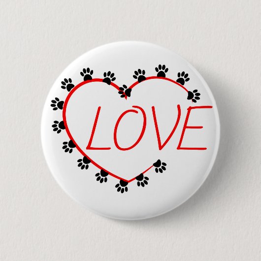 Badge Rond 5 Cm Chien Paws Red Heart Love (Devant)