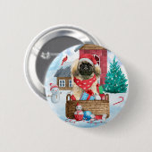 Badge Rond 5 Cm Chien Pekingese dans la neige Maison de Chien de N (Devant & derrière)