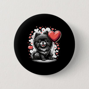 Badge Rond 5 Cm Chien Pomeranian noir Saint-Valentin propriétaire