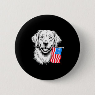 Badge Rond 5 Cm Chien retriever doré 4 juillet merica américain