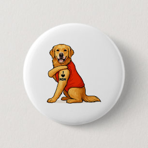 Badge Rond 5 Cm Chien retriever doré drôle J'aime maman tatouage a