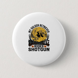 Badge Rond 5 Cm Chien Retriever Doré Roule en Fusil de Chasse Art