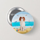 Badge Rond 5 Cm Chien roi cavalier sur la plage (Devant & derrière)
