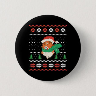 Badge Rond 5 Cm Chien Sheltie de Noël avec chapeau de Père Noël Xm